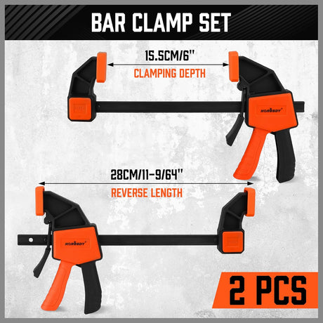 HORUSDY 6-inch bar clamps with quick-release trigger, reversible spreader design, anti-slip pads, and 150LBS clamping force