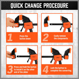 HORUSDY 6-inch bar clamps with quick-release trigger, reversible spreader design, anti-slip pads, and 150LBS clamping force