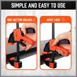 HORUSDY 2-Pack 6-Inch Quick-Release Bar Clamps, 150LBS Load, F-Clamp & Spreader, One-Hand Trigger, Anti-Slip Pads