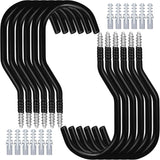 12-pack black screw-in wall hooks for bike and garage storage, heavy-duty utility hangers with non-slip wide mouth design