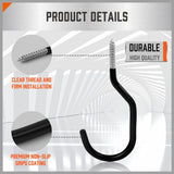 12-pack black screw-in wall hooks for bike and garage storage, heavy-duty utility hangers with non-slip wide mouth design