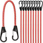 HORUSDY 18-inch heavy-duty bungee cords with spring lock clips and steel core for securing luggage, bike bags, outdoor gear, and rooftop loads