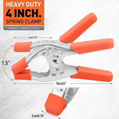 HORUSDY 4-inch heavy duty metal spring clamp set with soft PVC pads for carpentry, crafts, and photography