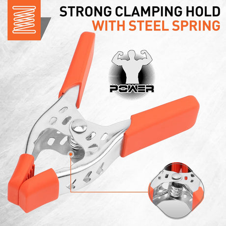 HORUSDY 4-inch heavy duty metal spring clamp set with soft PVC pads for carpentry, crafts, and photography