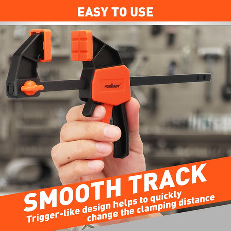 HORUSDY 6-inch bar clamps with anti-slip pads, quick-change spreader, ergonomic handle, and strong 75 lbs clamping force
