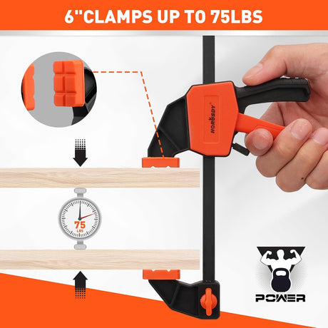 HORUSDY 8-piece spring and bar clamp set featuring mini bar clamps and heavy-duty spring clamps in black and orange for woodworking and repair