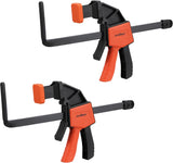 HORUSDY 2-pack 6-inch track saw clamps with L-shaped bar and non-marring pads, compatible with standard guide rails and F-clamp use