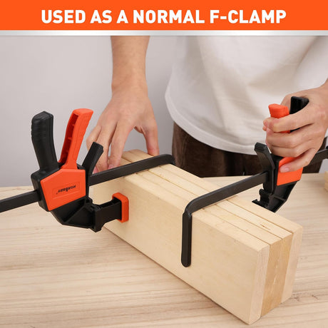 HORUSDY 2-pack 6-inch track saw clamps with L-shaped bar and non-marring pads, compatible with standard guide rails and F-clamp use