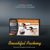 HORUSDY 2-pack 6-inch track saw clamps with L-shaped bar and non-marring pads, compatible with standard guide rails and F-clamp use