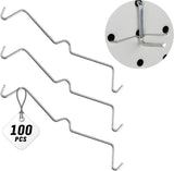 HORUSDY 100-pack pegboard metal peg locks with anti-fall hook design for 1/4" and 1/8" pegboards, durable and rust-resistant
