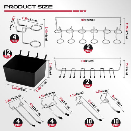 SEDY 300-piece pegboard hooks assortment with stainless steel peglocks, multiple sizes, bins for screws and small parts, fits standard 1/8" and 1/4" pegboards