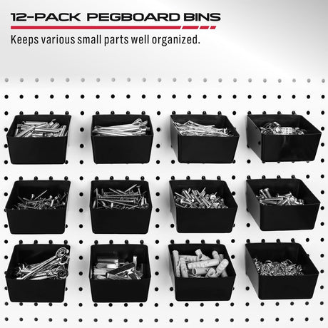 SEDY 300-piece pegboard hooks assortment with stainless steel peglocks, multiple sizes, bins for screws and small parts, fits standard 1/8" and 1/4" pegboards