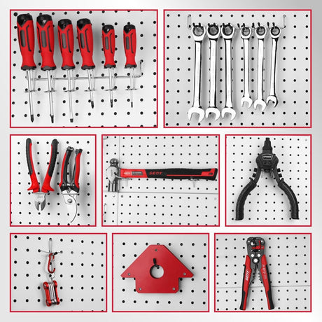 SEDY 300-piece pegboard hooks assortment with stainless steel peglocks, multiple sizes, bins for screws and small parts, fits standard 1/8" and 1/4" pegboards