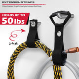 SEDY 64-inch wall-mounted garage tool storage rack with adjustable rubber-coated hooks and heavy-duty nylon extension straps for organizing rakes, shovels, and ladders