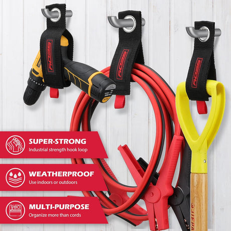 SEDY heavy-duty storage strap with industrial strength hook and loop, grommet design for organizing cords and tools