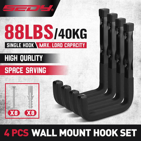 SEDY 6-inch heavy duty J utility wall mount garage hooks for bikes, ladders, and garden tools, holds up to 88LB
