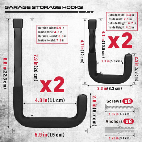 SEDY heavy duty wall mount garage hooks for ladders, bikes, and tools storage