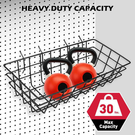 SEDY pegboard wire basket set for garage wall storage, metal bins for tools, craft supplies, and home organization