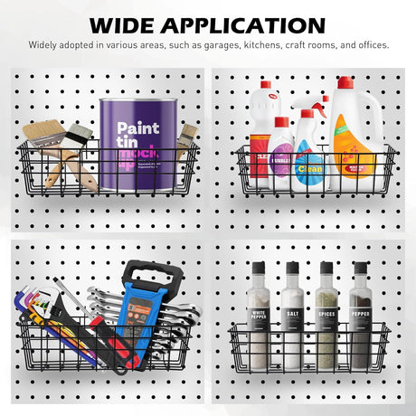 SEDY pegboard wire basket set for garage wall storage, metal bins for tools, craft supplies, and home organization