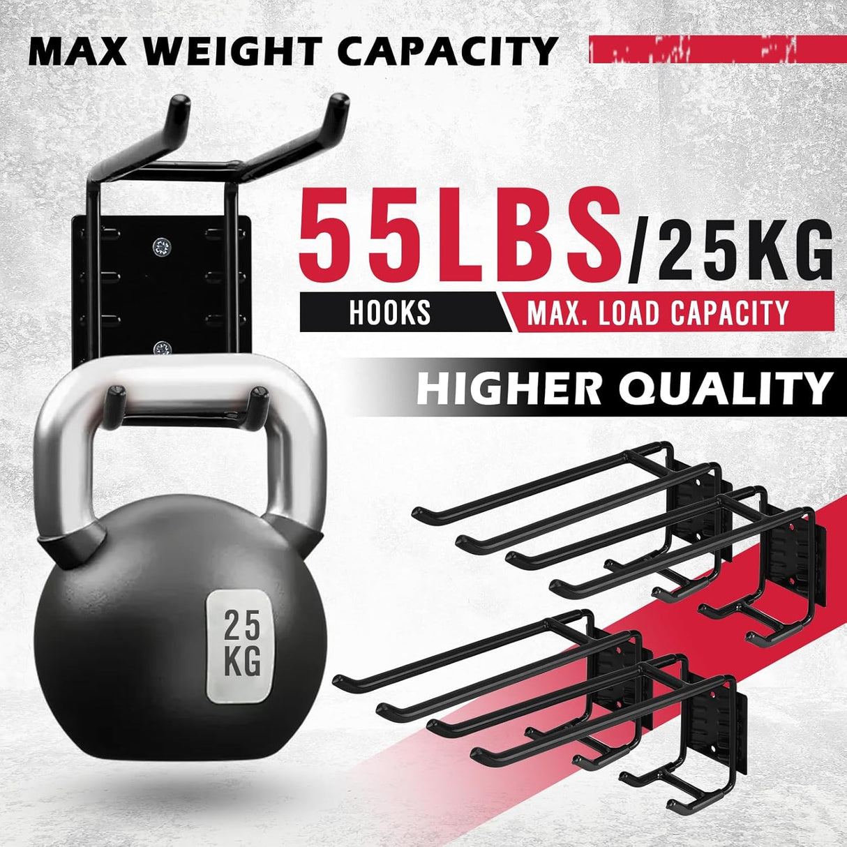 Heavy Duty 4-Piece Garage Storage Hooks, Wall Mount, Non-Slip PVC Coating, Maximum Load Capacity 55LBS/25KG - Set of 4