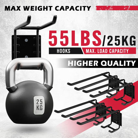 Heavy Duty 4-Piece Garage Storage Hooks, Wall Mount, Non-Slip PVC Coating, Maximum Load Capacity 55LBS/25KG - Set of 4