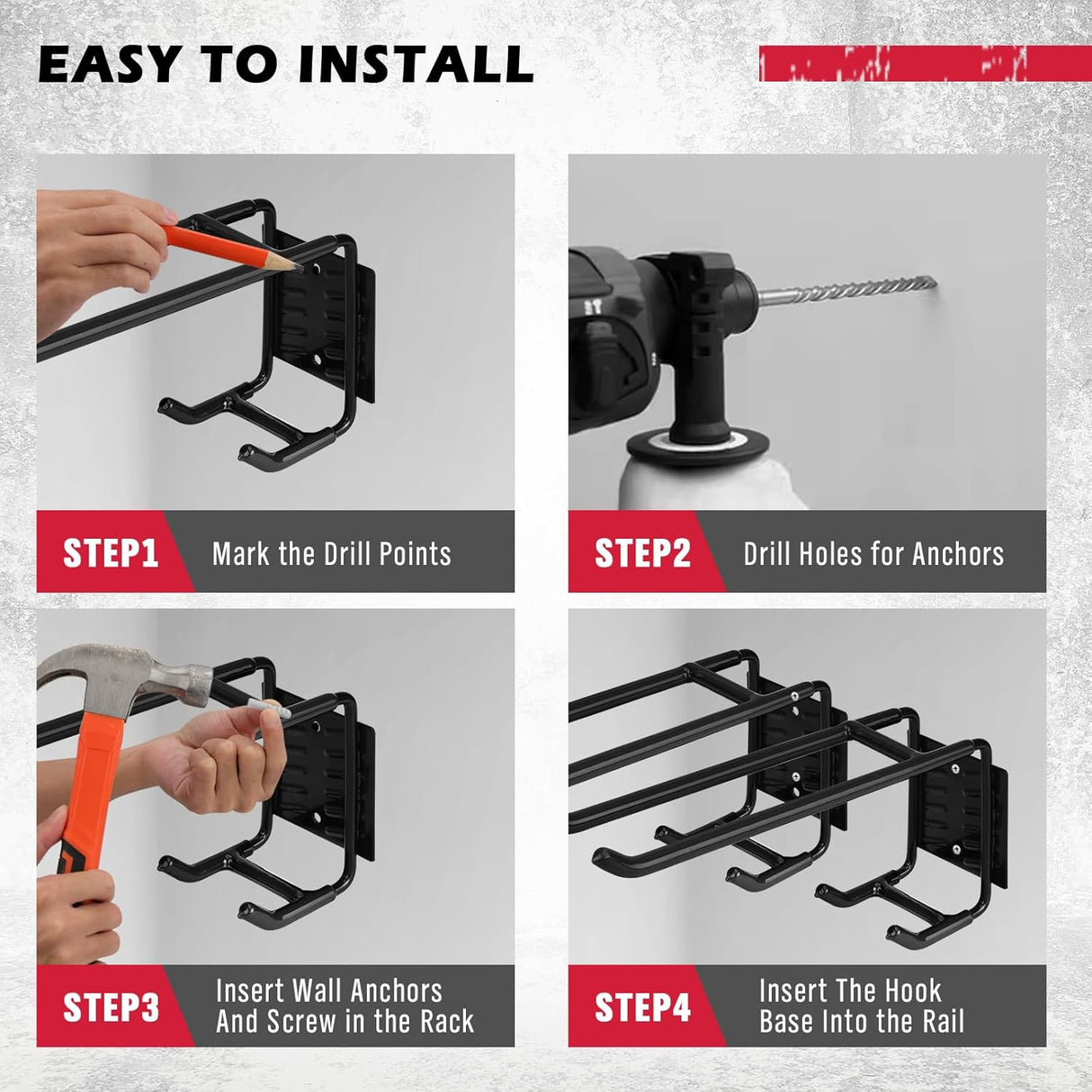 Heavy Duty 4-Piece Garage Storage Hooks, Wall Mount, Non-Slip PVC Coating, Maximum Load Capacity 55LBS/25KG - Set of 4