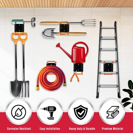 Heavy Duty Orange Garage Storage Hooks, Wall Mount, Non-Slip PVC Coating, Maximum Load Capacity 55LBS/25KG - Set of 2