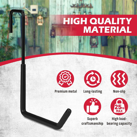 6-Piece Heavy Duty Rafter Hanger Hooks with Extension Straps, Vinyl Coated, Max Load 55LBS, for Garage, Bike, Ladder, and Garden Tool Storage - Black