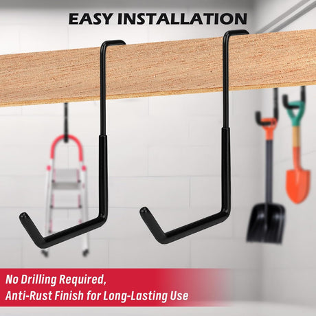 6-Piece Heavy Duty Rafter Hanger Hooks with Extension Straps, Vinyl Coated, Max Load 55LBS, for Garage, Bike, Ladder, and Garden Tool Storage - Black