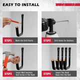 Heavy-duty  garage storage hooks set of 4 with rubber coating, wall-mount design, ideal for ladders, bikes, kayaks, and tools