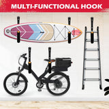 Heavy-duty  garage storage hooks set of 4 with rubber coating, wall-mount design, ideal for ladders, bikes, kayaks, and tools