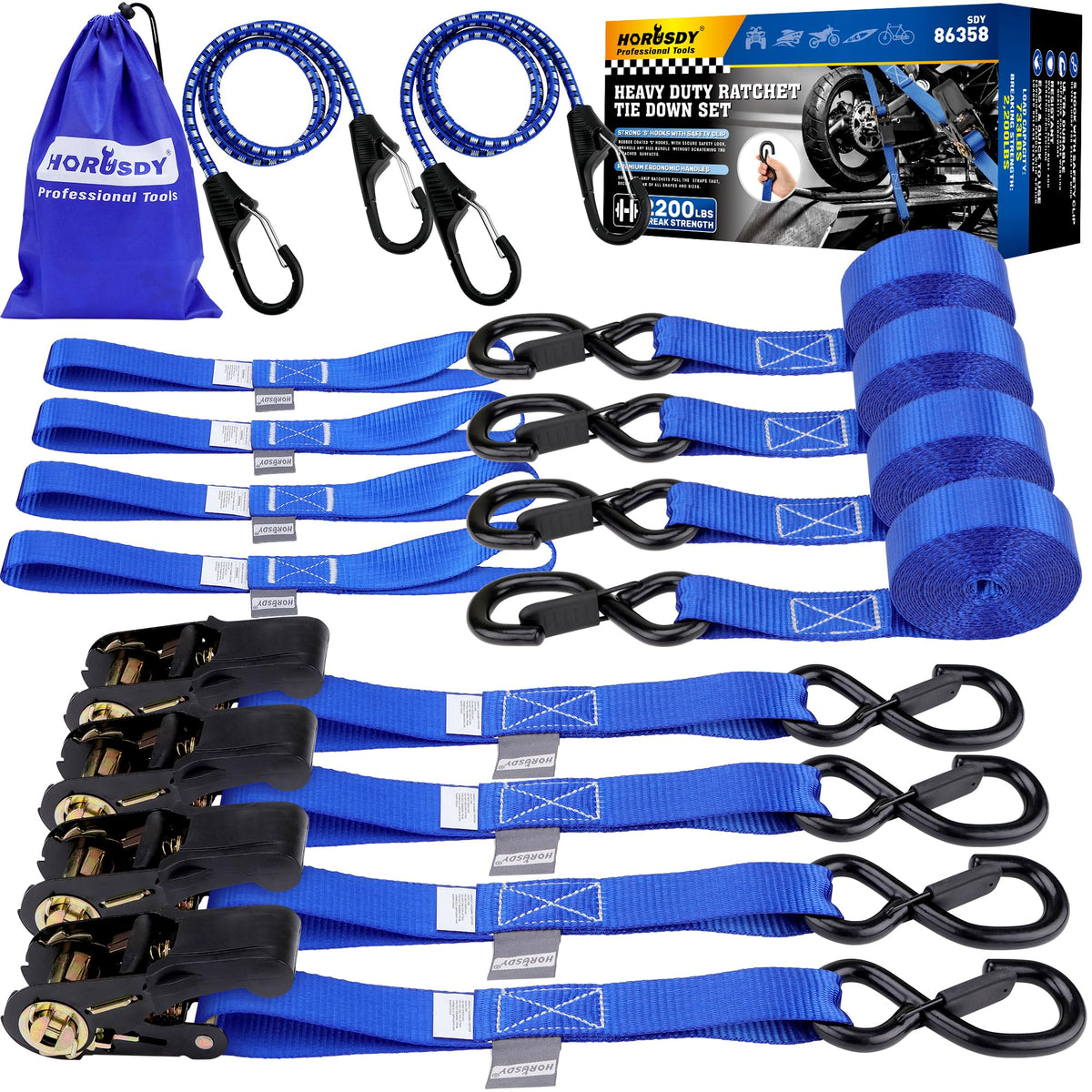 Ratchet Straps Heavy Duty, Tie Down Straps Ratchet Set, 2200 LB Break Strength, Safety Lock S Hooks, Best for Moving, Securing Cargo, Kayaks, Mountain (4 Pack)