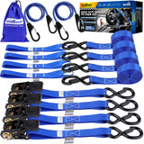 Ratchet Straps Heavy Duty, Tie Down Straps Ratchet Set, 2200 LB Break Strength, Safety Lock S Hooks, Best for Moving, Securing Cargo, Kayaks, Mountain (4 Pack)