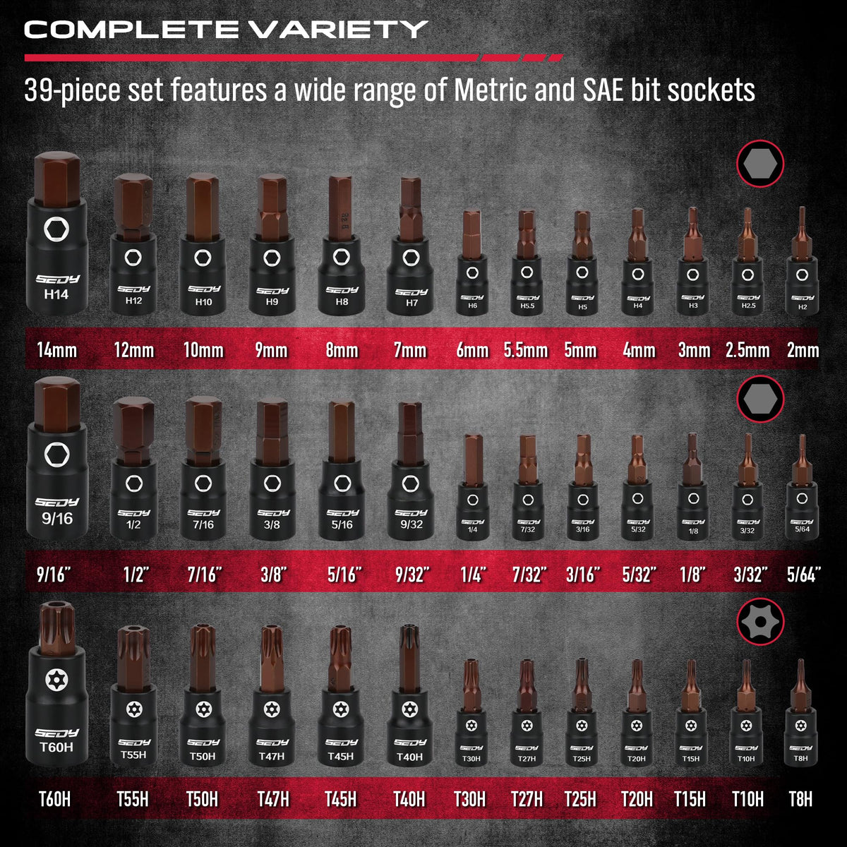 73-Piece Impact Socket Set with Hex & Torx Bit Sockets, SAE & Metric Deep & Shallow Sockets, Ratchet Handle, Universal Joint, Adapters & Extension Bars, CR-MO Steel