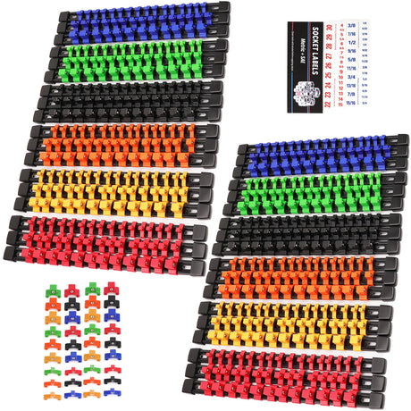 SWANLAKE 36-Piece Socket Organizer, 1/4-Inch x 192 Clips, 3/8-Inch x 180 Clips, 1/2-Inch x 144 Clip, Socket Holder Clip Rail, Drive Sockets Trays for Tool Box Drawer