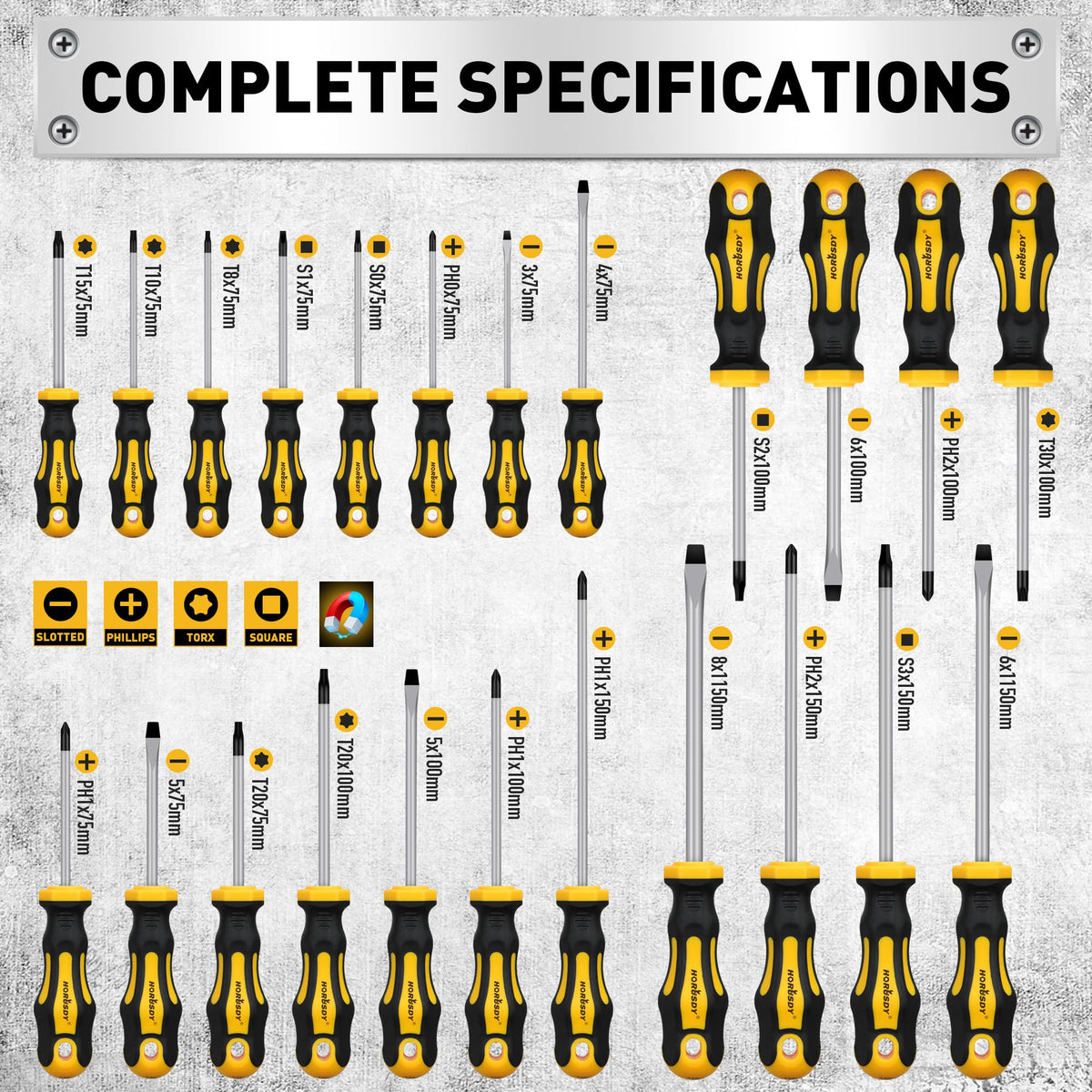 HORUSDY 140-Piece Magnetic Screwdriver Set with Plastic Racking, Includes SAE & Metric Hex Keys, Precision Screwdriver and Magnetizer Demagnetizer DIY Tools for Men Tools Gift