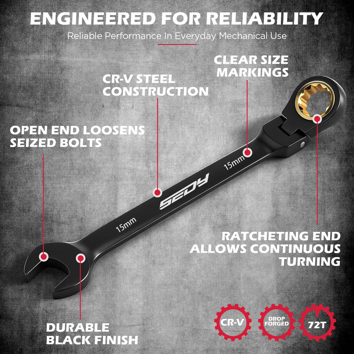 Premium 24-Piece Flex-Head Ratcheting Wrench Set, Metric(8–19mm)& SAE(1/4-7/8") Combination Wrenches, 72-Tooth CR-V Steel with Durable Black Finish, Ratchet Spanners with Roll-Up Tool Pouch for Repair