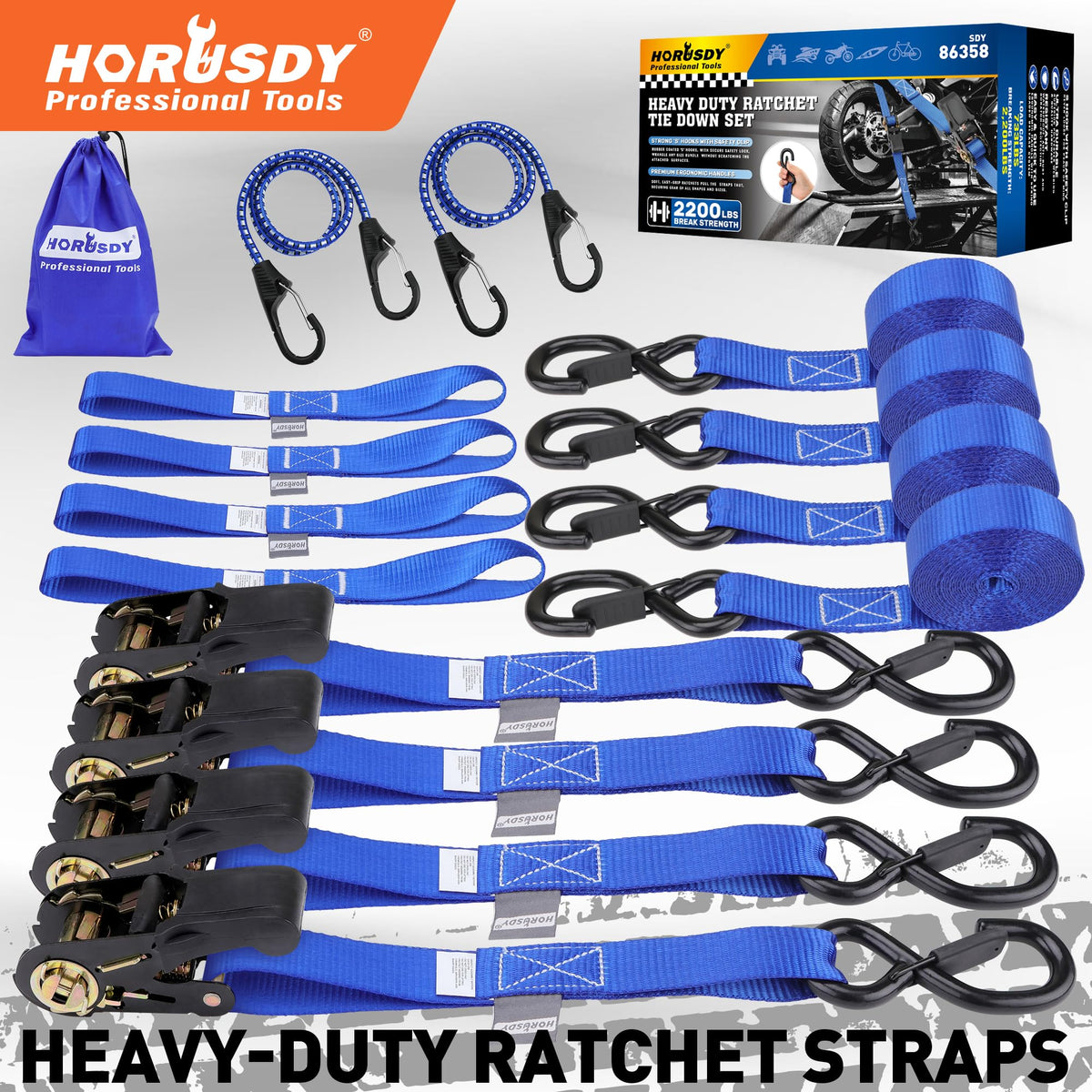 Ratchet Straps Heavy Duty, Tie Down Straps Ratchet Set, 2200 LB Break Strength, Safety Lock S Hooks, Best for Moving, Securing Cargo, Kayaks, Mountain (4 Pack)