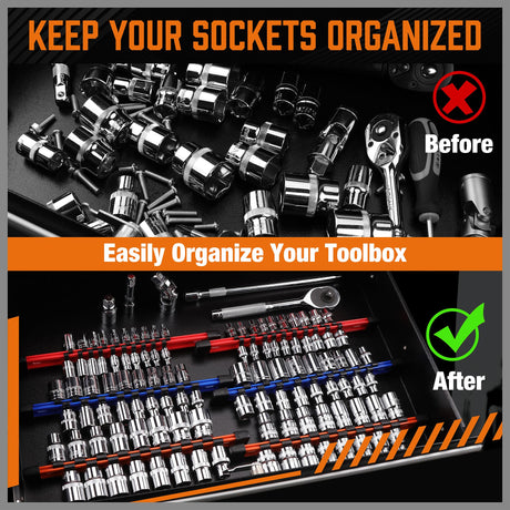 HORUSDY 6Pcs Double Sided Socket Organizer, 1/4-Inch, 3/8-Inch, 1/2-Inch, Premium Quality Socket Holders (6Pcs Double Sided Socket Organizer)