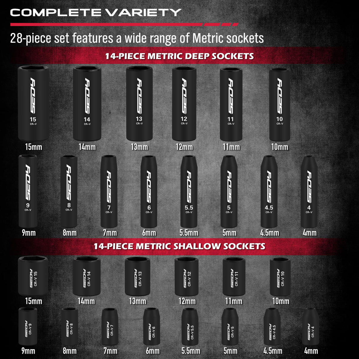 73-Piece Impact Socket Set with Hex & Torx Bit Sockets, SAE & Metric Deep & Shallow Sockets, Ratchet Handle, Universal Joint, Adapters & Extension Bars, CR-MO Steel