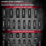 73-Piece Impact Socket Set with Hex & Torx Bit Sockets, SAE & Metric Deep & Shallow Sockets, Ratchet Handle, Universal Joint, Adapters & Extension Bars, CR-MO Steel