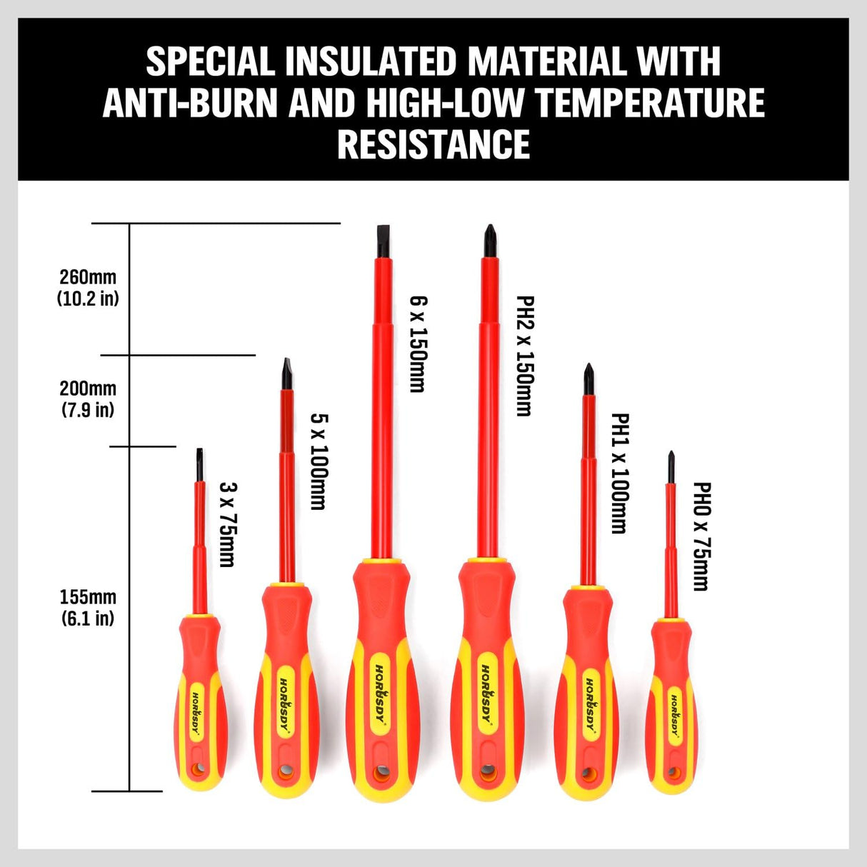 HORUSDY insulated magnetic screwdriver set with ergonomic handles for electrical work and high-voltage safety