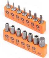 HORUSDY 14-piece S2 steel Torx bit set with short T5–T40 bits and 1/4” adapter, ideal for precision work on electronics, laptops, and appliances.