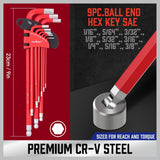 HORUSDY 37-piece long arm ball end hex key and star wrench set, color coded, CR-V steel, metric SAE and Torx sizes