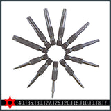 HORUSDY 11-piece S2 steel Torx screwdriver bit set with T7 to T40 sizes and 1/4-inch hex shank, ideal for precision fastener driving and automotive repair.