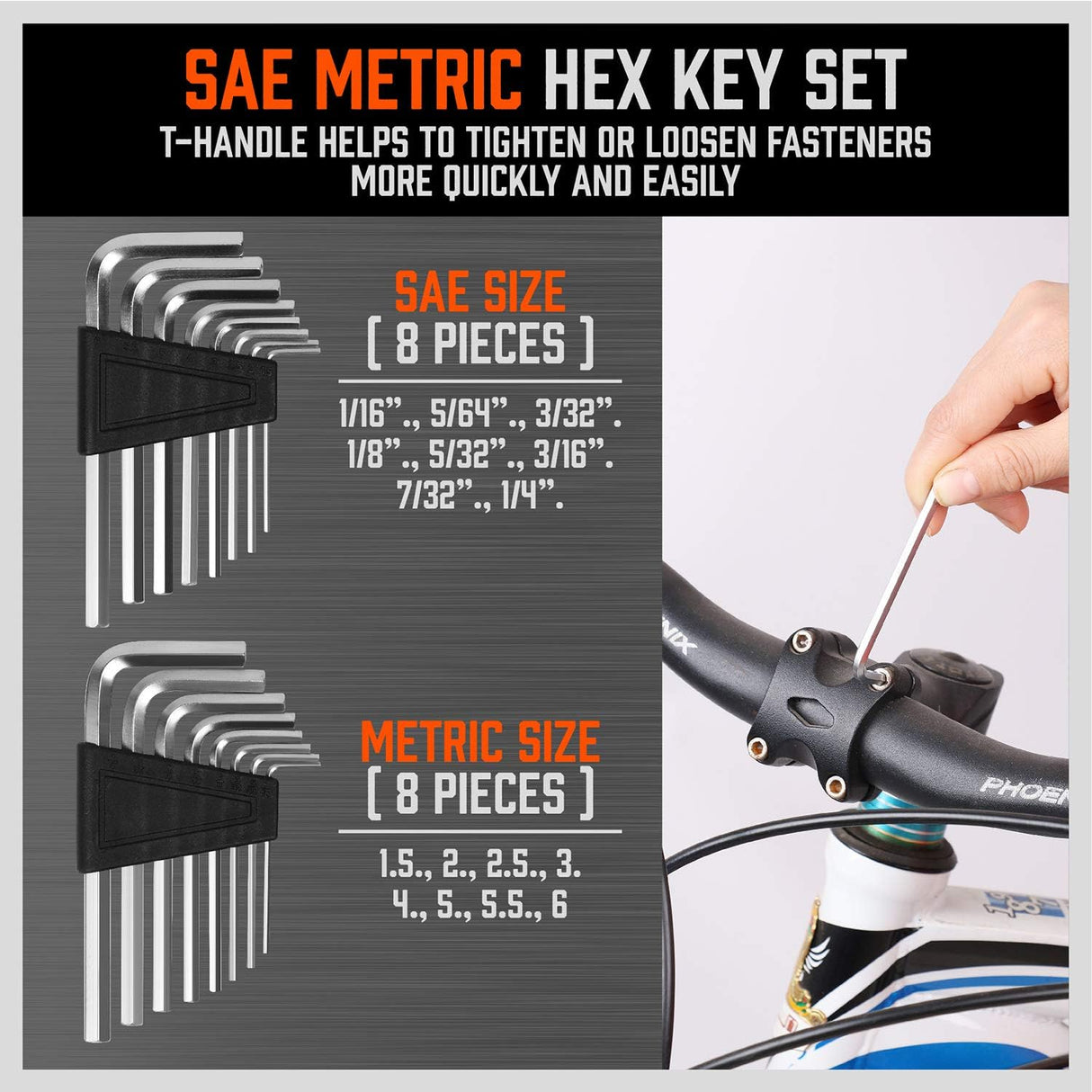 HORUSDY 44-piece hammer-thru screwdriver set with magnetic bits, color-coded handles, hex keys, CR-V steel blades, and storage rack