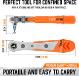 HORUSDY 23-in-1 compact mini ratchet wrench and bit set with reversible gear driver, S2 steel bits, and portable storage for confined space applications.