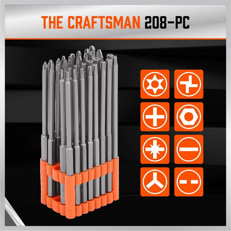 32-piece extra long screwdriver bit set with 6-inch S2 steel bits and orange organizer, including Torx, Phillips, Slotted, Hex, and tamperproof security tips.