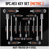 HORUSDY 18-piece T-handle hex key wrench set with ball ends and soft grip, includes metric and SAE sizes with storage rack