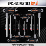 HORUSDY 18-piece T-handle hex key wrench set with ball ends and soft grip, includes metric and SAE sizes with storage rack